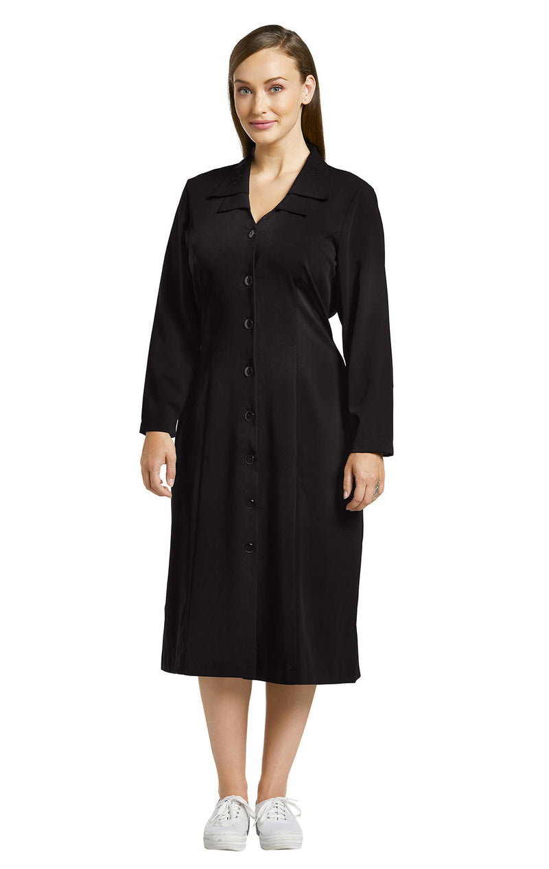 Black - White Cross Marvella Women's Long Sleeve Button Front Scrub Dress for Nursing