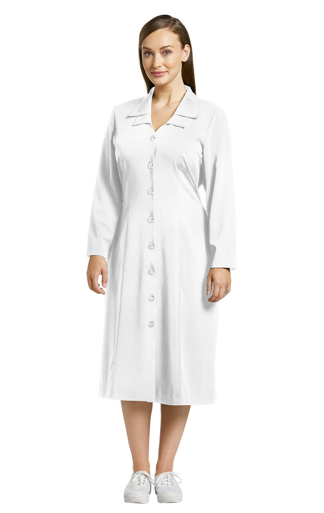 White Cross Marvella Women's Long Sleeve Button Front Scrub Dress for Nursing