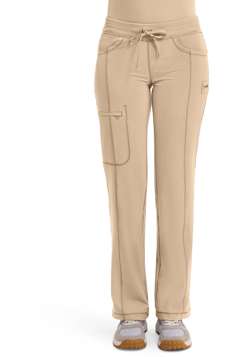 Khaki - Cherokee IN Infinity Women Scrub Pants - Front View