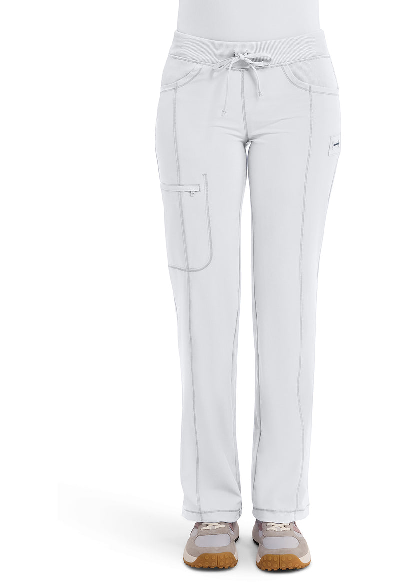 White - Cherokee IN Infinity Women Scrub Pants - Front View