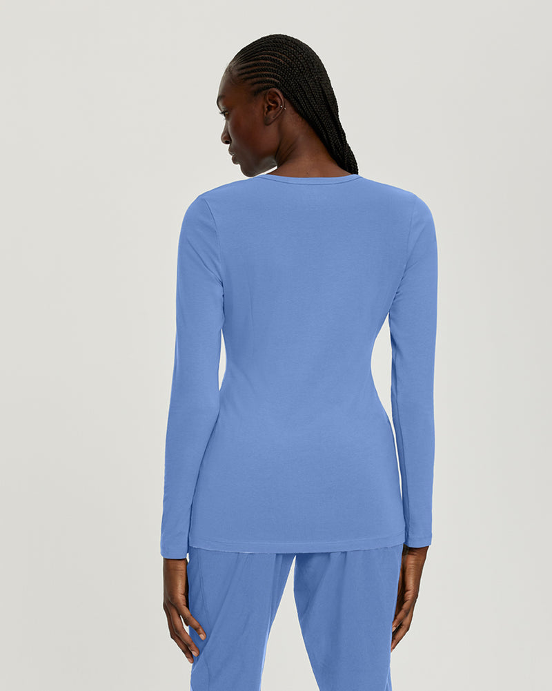 Ceil Blue - White Cross Core Women's Long Sleeve Crew Neck Underscrub Scrub Tee for Nursing