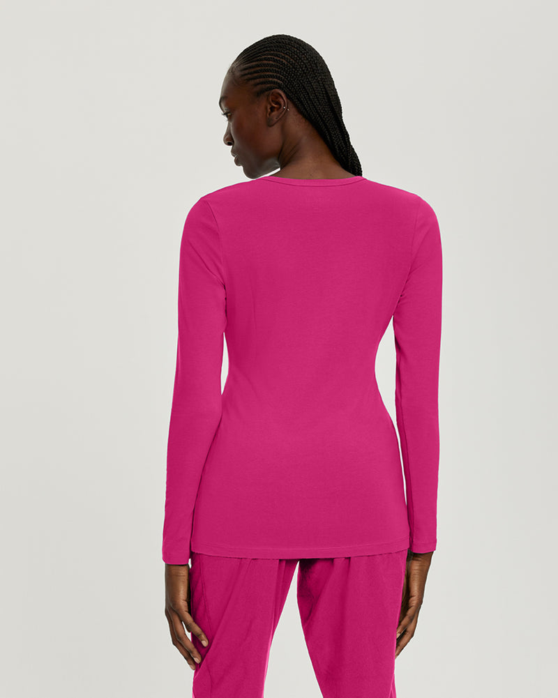 Fuchsia - White Cross Core Women's Long Sleeve Crew Neck Underscrub Scrub Tee for Nursing