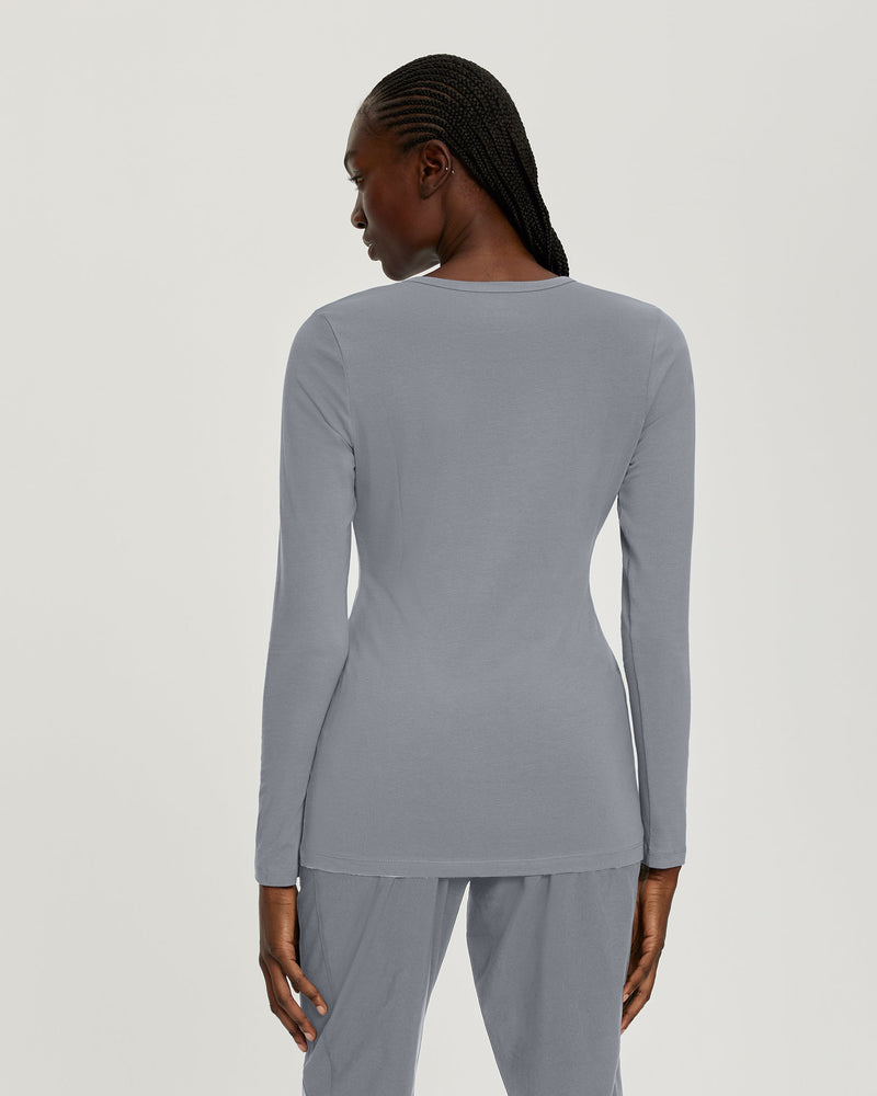 Grey - White Cross Core Women's Long Sleeve Crew Neck Underscrub Scrub Tee for Nursing