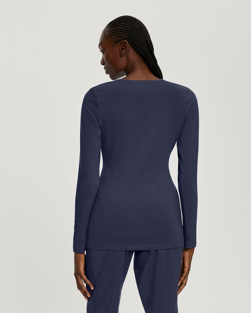 Navy - White Cross Core Women's Long Sleeve Crew Neck Underscrub Scrub Tee for Nursing