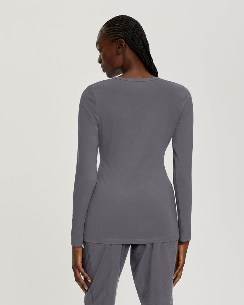 Pewter - White Cross Core Women's Long Sleeve Crew Neck Underscrub Scrub Tee for Nursing