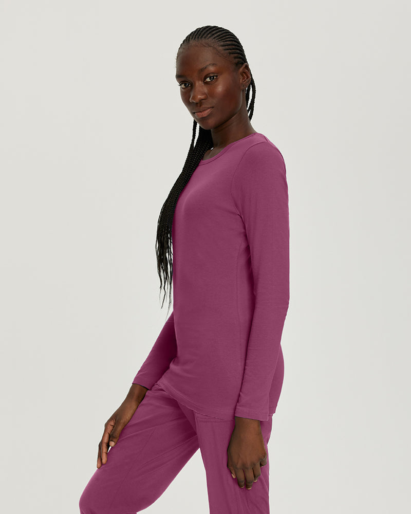 Raspberry Coulis - White Cross Core Women's Long Sleeve Crew Neck Underscrub Scrub Tee for Nursing