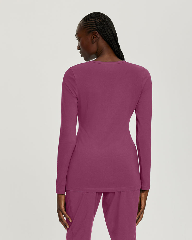 Raspberry Coulis - White Cross Core Women's Long Sleeve Crew Neck Underscrub Scrub Tee for Nursing