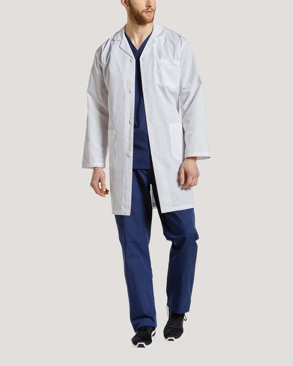 White Cross Core Unisex Button Front Medical Lab Coat for Healthcare Professionals