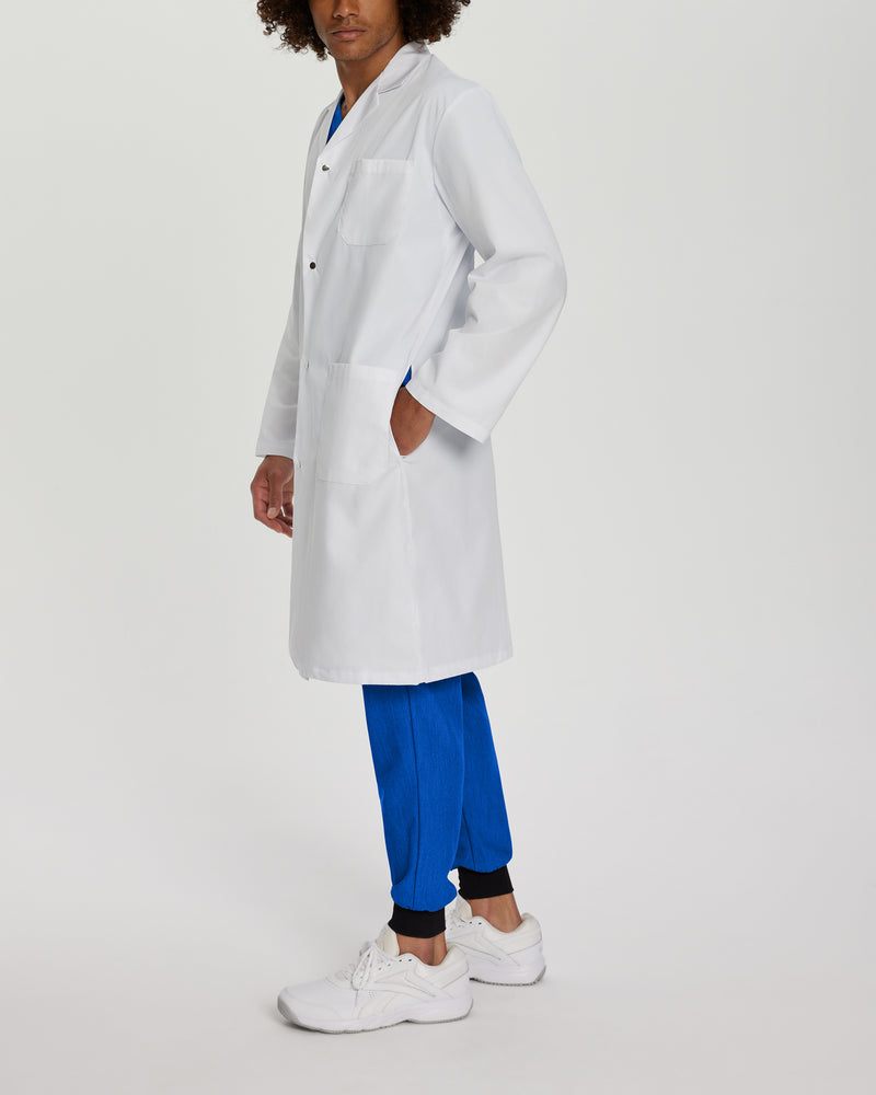 3-Pocket Full-Length Unisex White Coat with Snap Front Closure