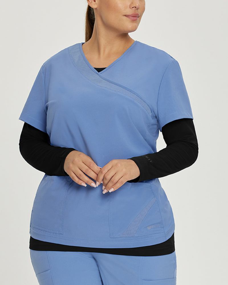 Black - White Cross Fit Women's Long Sleeve Crew Neck Antimicrobial Underscrub Scrub Tee for Nursing