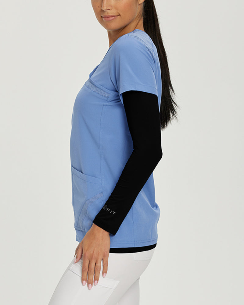 Black - White Cross Fit Women's Long Sleeve Crew Neck Antimicrobial Underscrub Scrub Tee for Nursing