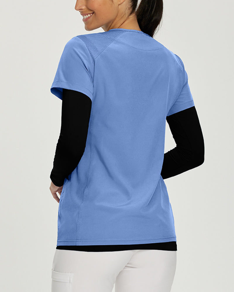 Black - White Cross Fit Women's Long Sleeve Crew Neck Antimicrobial Underscrub Scrub Tee for Nursing