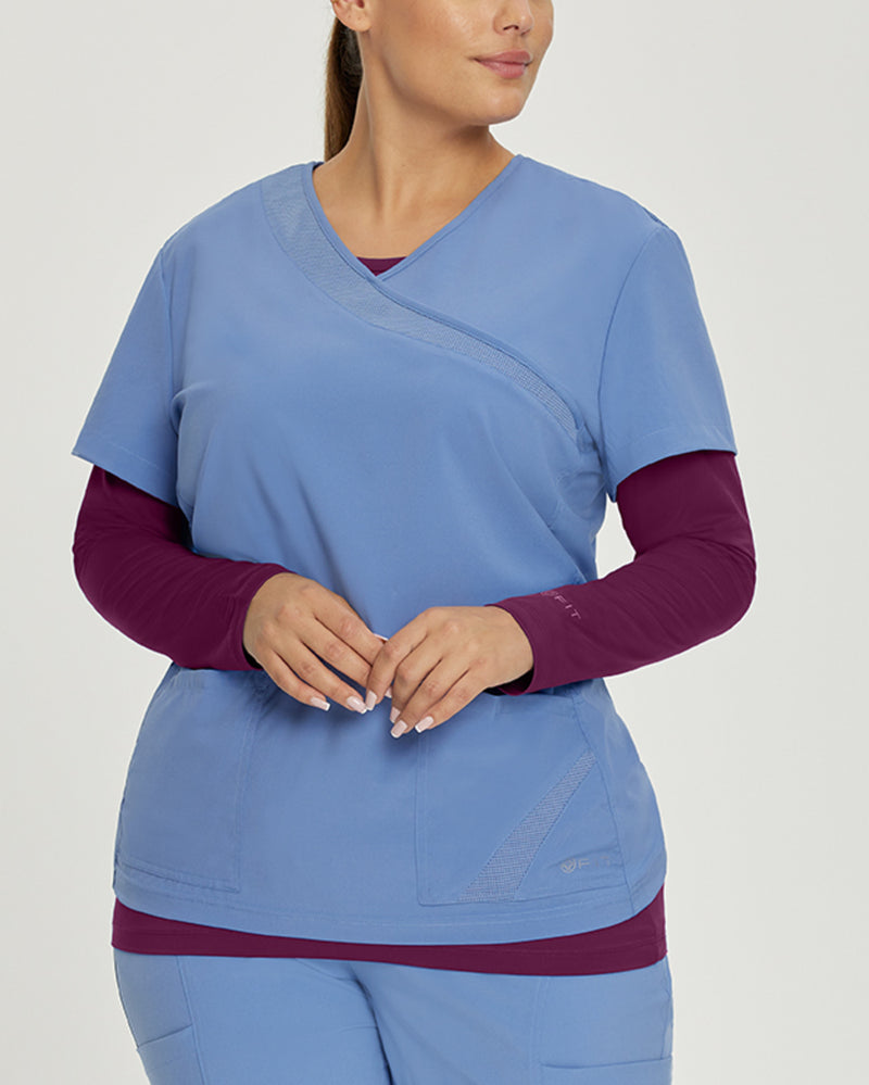 Pickled Beet - White Cross Fit Women's Long Sleeve Crew Neck Antimicrobial Underscrub Scrub Tee for Nursing