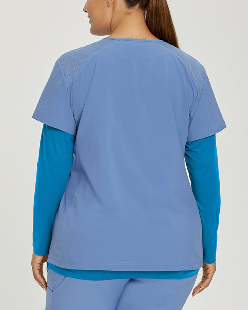 Pacific Blue - White Cross Fit Women's Long Sleeve Crew Neck Antimicrobial Underscrub Scrub Tee for Nursing