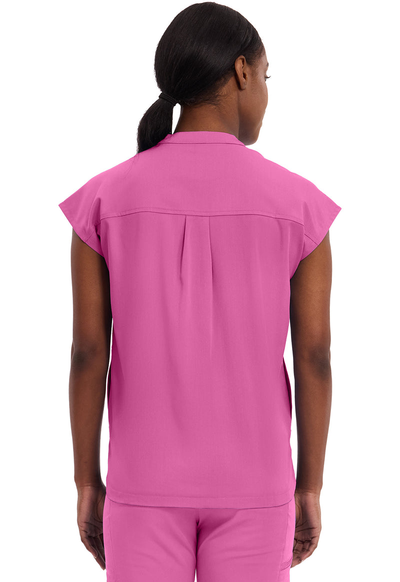 Shocking Pink - Healing Hands Purple Label Women Scrub Top - Back View