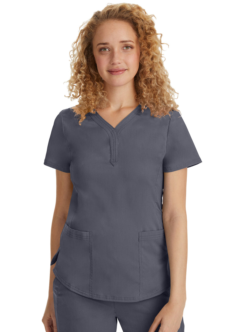 Pewter - Healing Hands Purple Label Women Scrub Top - Front View