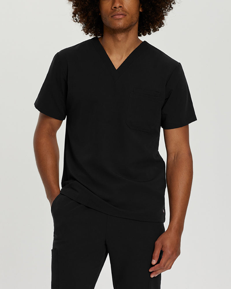 Black - White Cross V-Tess Men's 2 Pocket V-Neck Scrub Top for Nursing