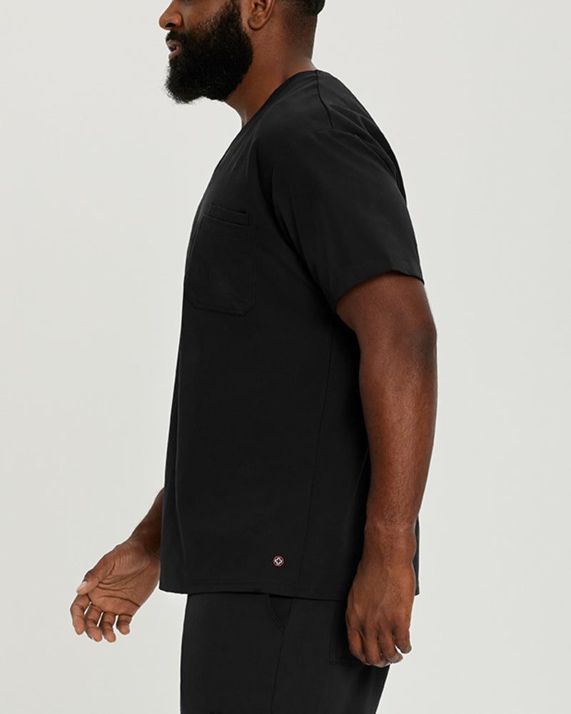 Black - White Cross V-Tess Men's 2 Pocket V-Neck Scrub Top for Nursing