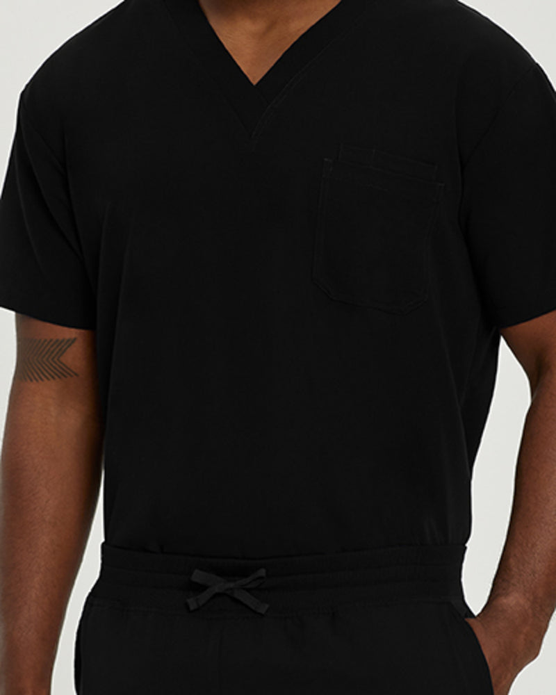 Black - White Cross V-Tess Men's 2 Pocket V-Neck Scrub Top for Nursing