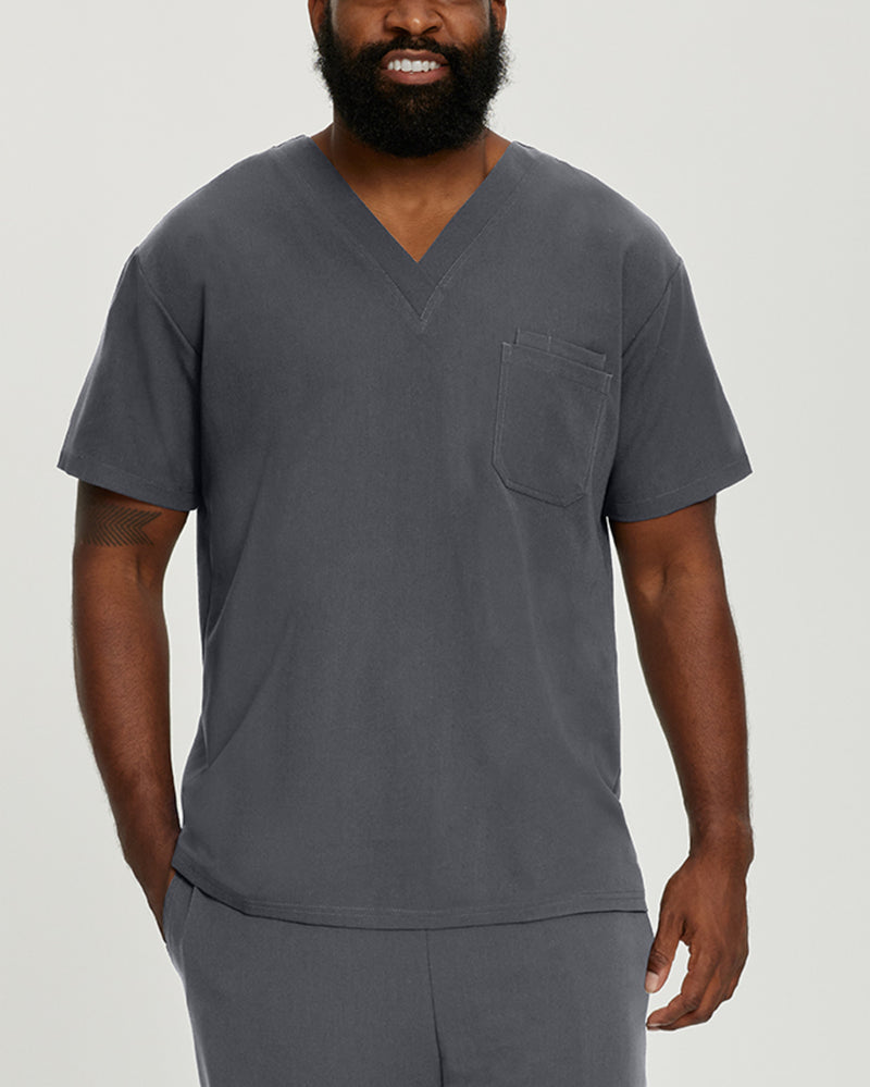 Dark Pewter - White Cross V-Tess Men's 2 Pocket V-Neck Scrub Top for Nursing