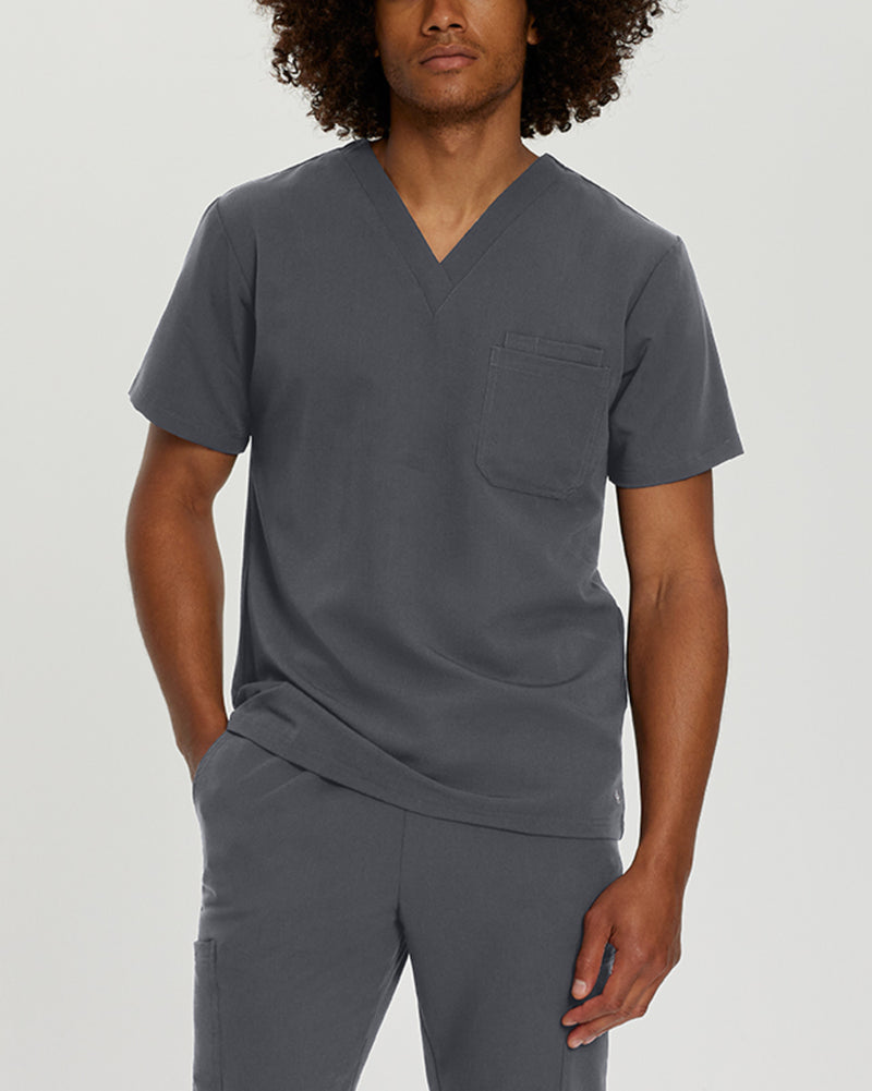 Dark Pewter - White Cross V-Tess Men's 2 Pocket V-Neck Scrub Top for Nursing