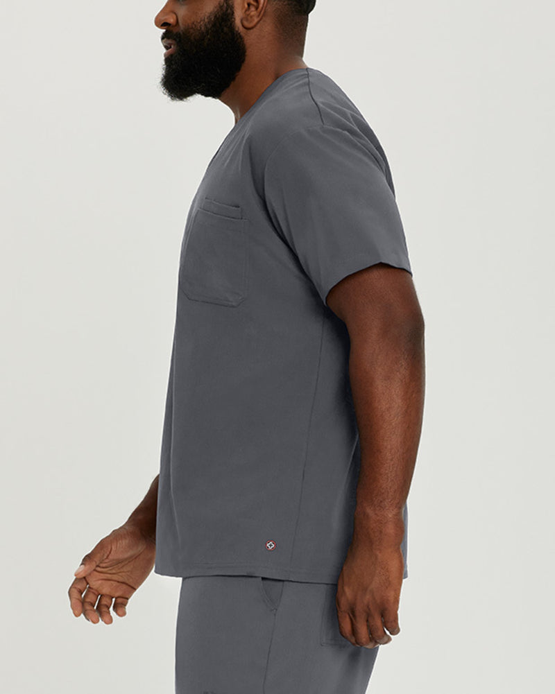 Dark Pewter - White Cross V-Tess Men's 2 Pocket V-Neck Scrub Top for Nursing