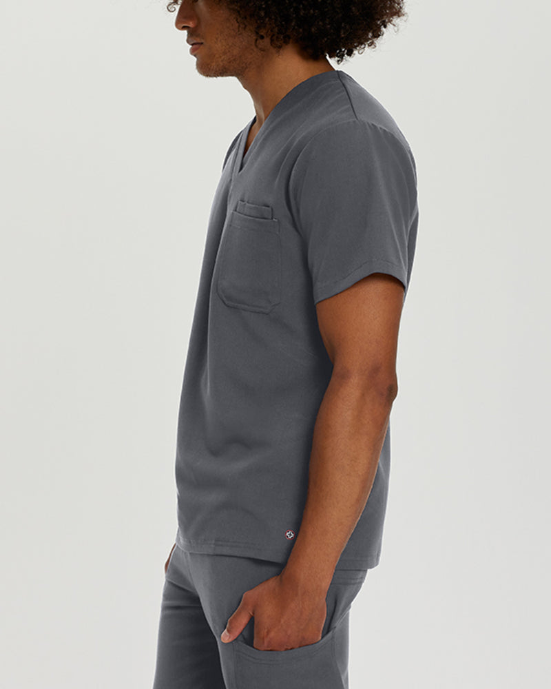 Dark Pewter - White Cross V-Tess Men's 2 Pocket V-Neck Scrub Top for Nursing