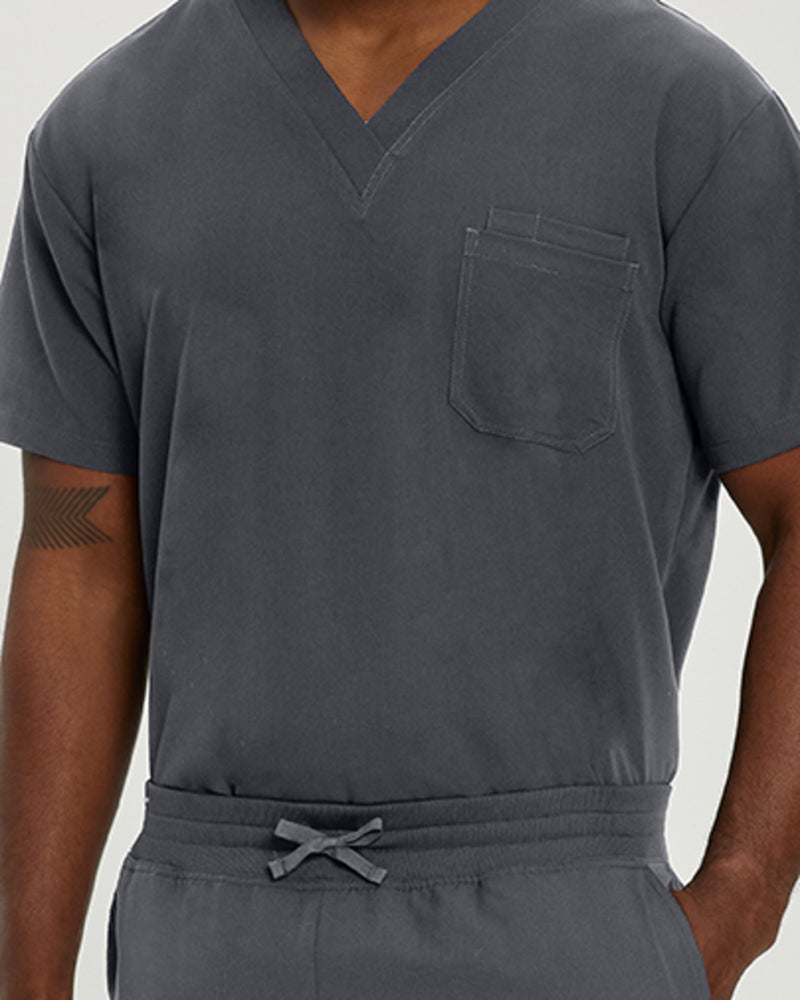Dark Pewter - White Cross V-Tess Men's 2 Pocket V-Neck Scrub Top for Nursing