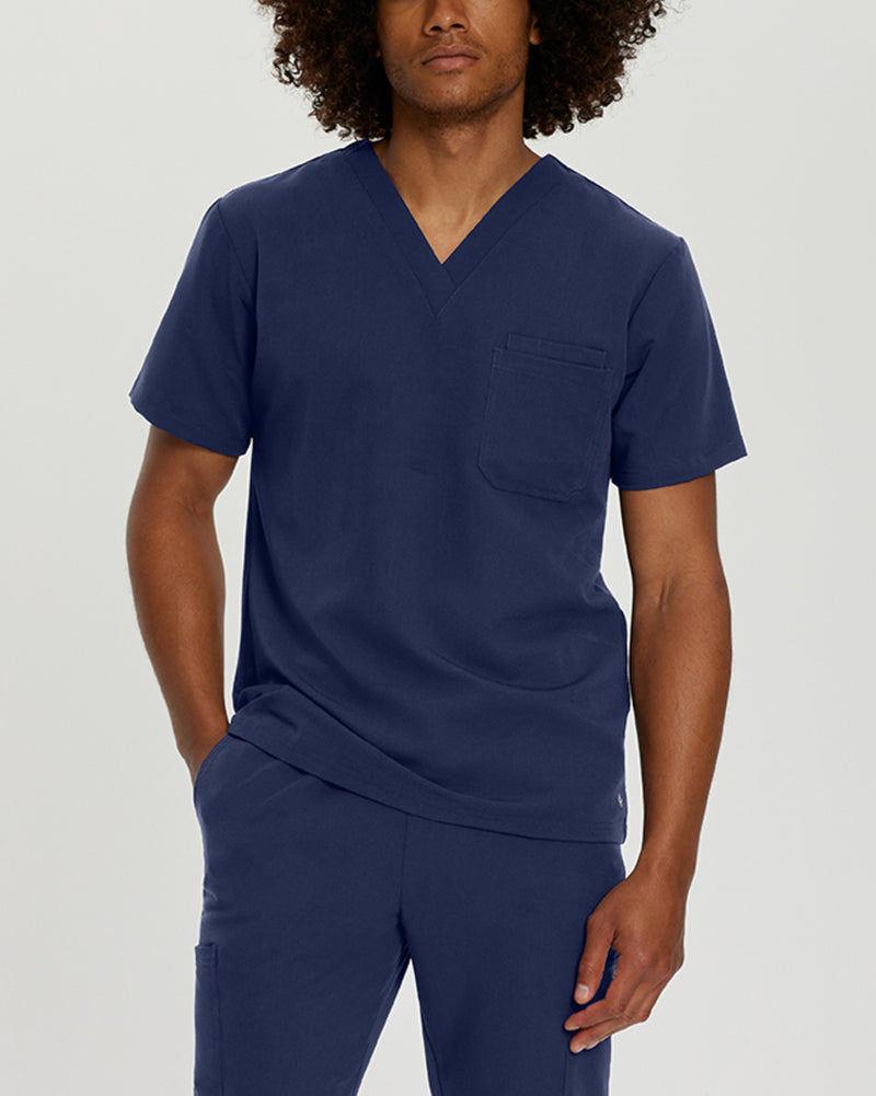 Navy - White Cross V-Tess Men's 2 Pocket V-Neck Scrub Top for Nursing