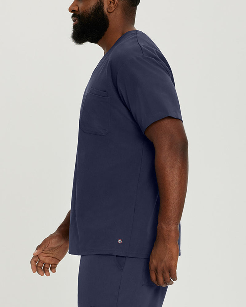 Navy - White Cross V-Tess Men's 2 Pocket V-Neck Scrub Top for Nursing