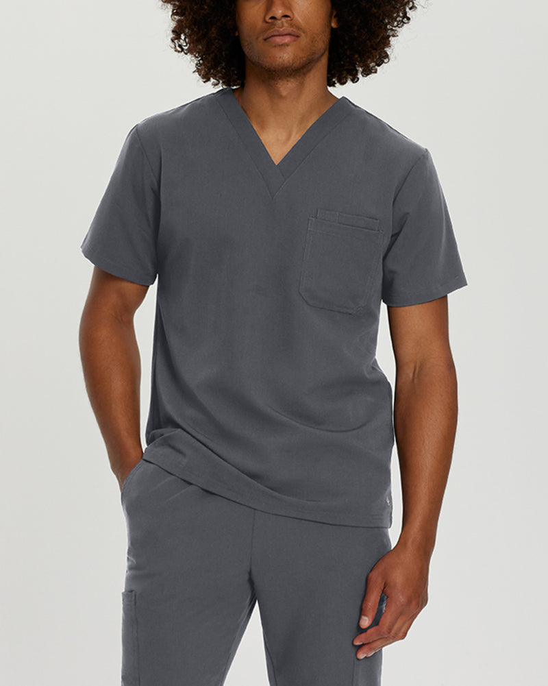 Taylor Grey - White Cross V-Tess Men's 2 Pocket V-Neck Scrub Top for Nursing