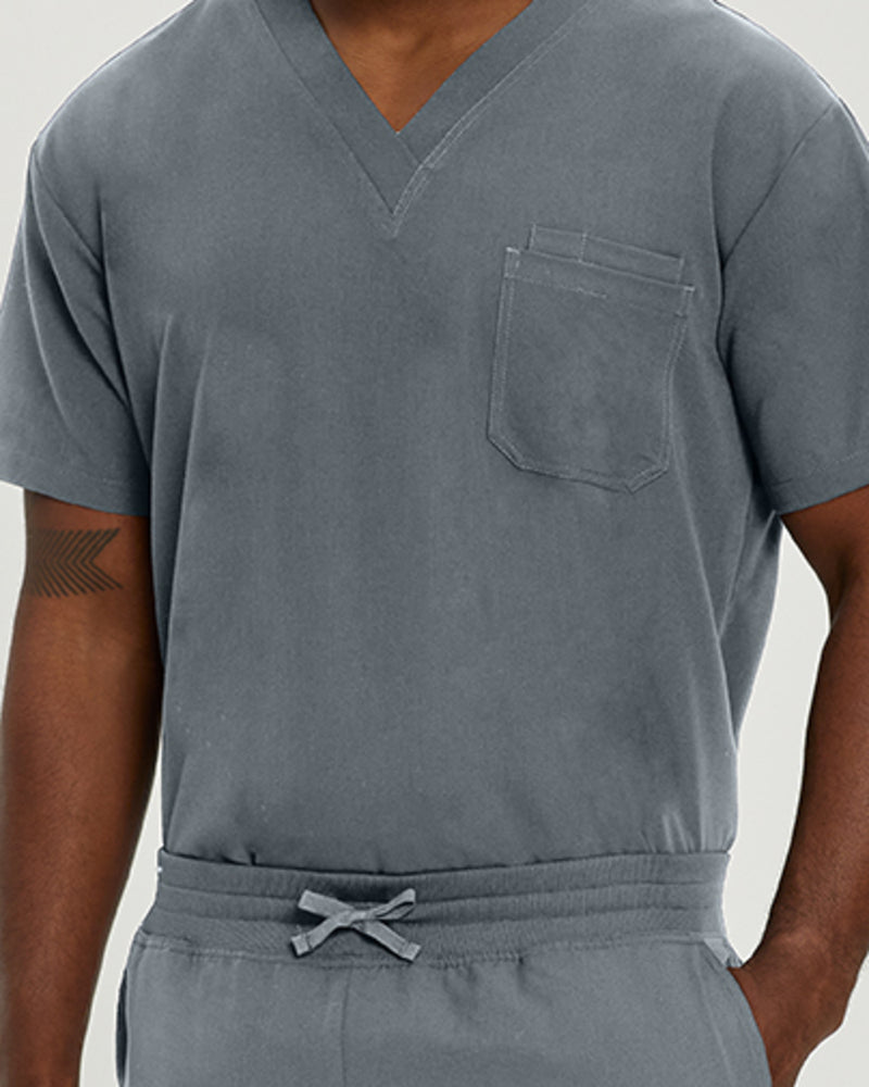 Taylor Grey - White Cross V-Tess Men's 2 Pocket V-Neck Scrub Top for Nursing