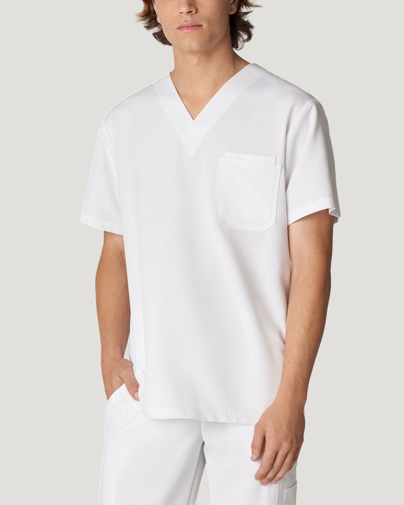 White - White Cross V-Tess Men's 2 Pocket V-Neck Scrub Top for Nursing