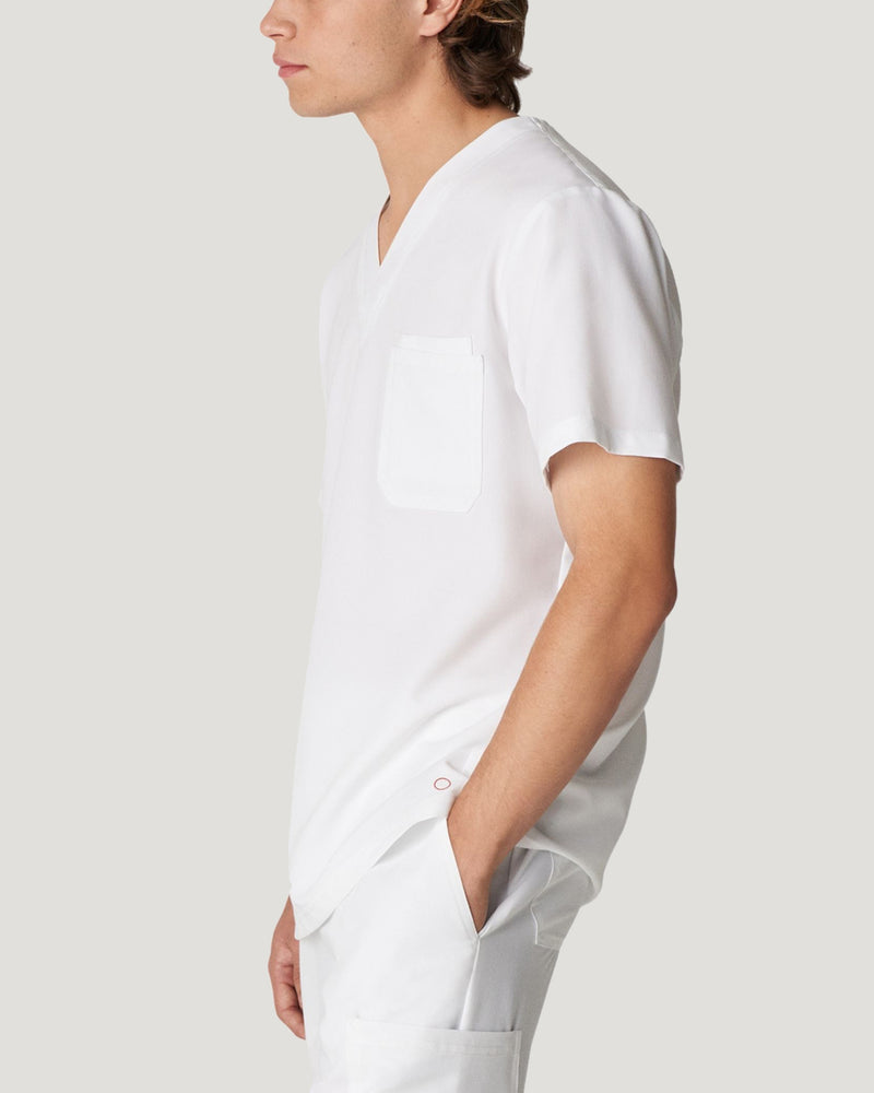 White - White Cross V-Tess Men's 2 Pocket V-Neck Scrub Top for Nursing