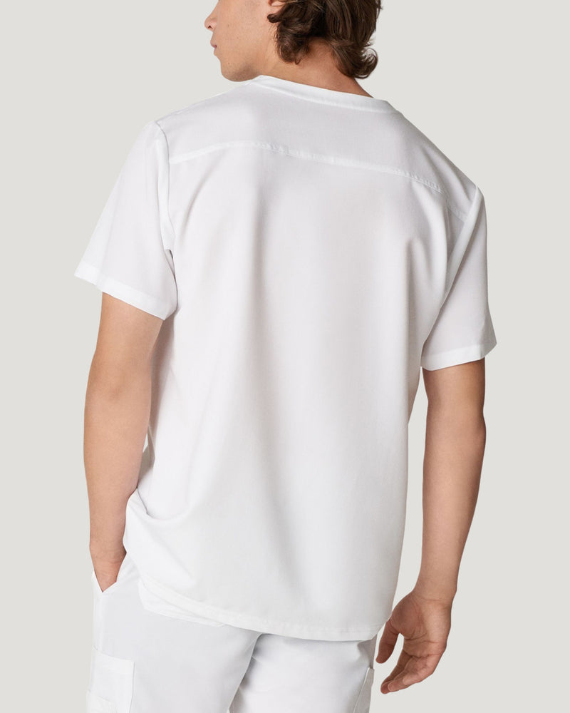 White - White Cross V-Tess Men's 2 Pocket V-Neck Scrub Top for Nursing