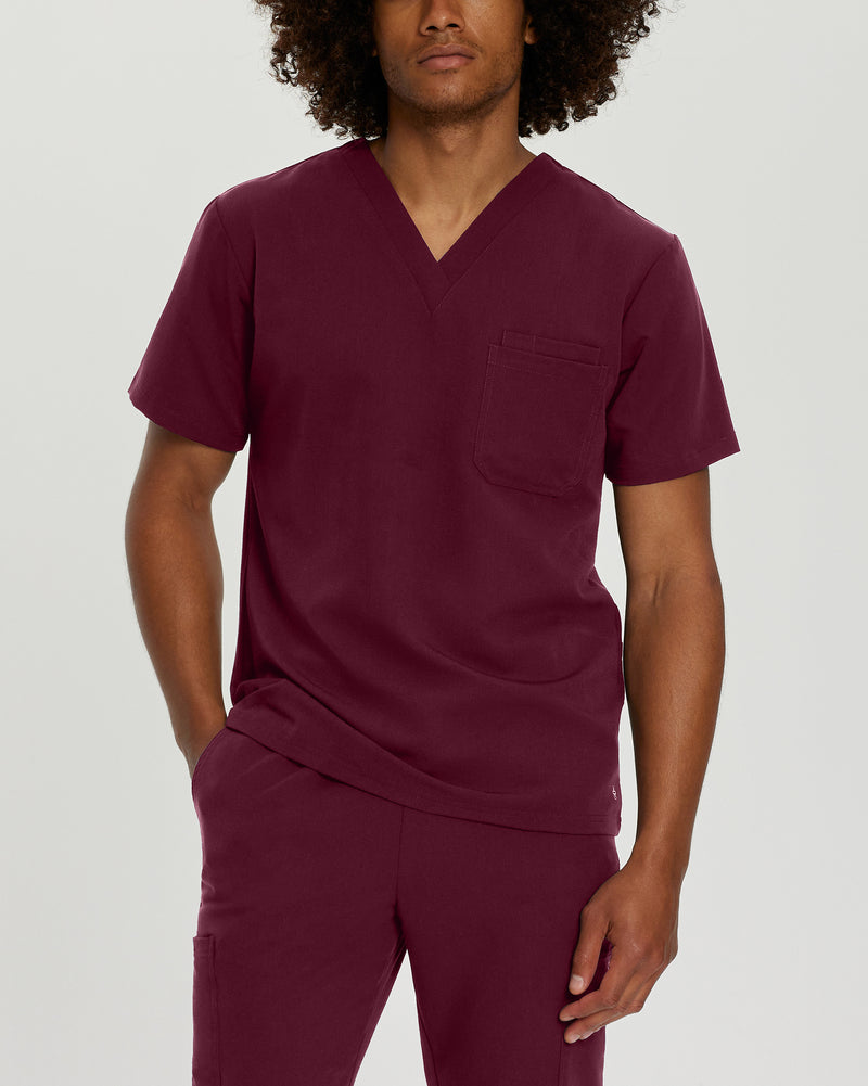 Wine - White Cross V-Tess Men's 2 Pocket V-Neck Scrub Top for Nursing