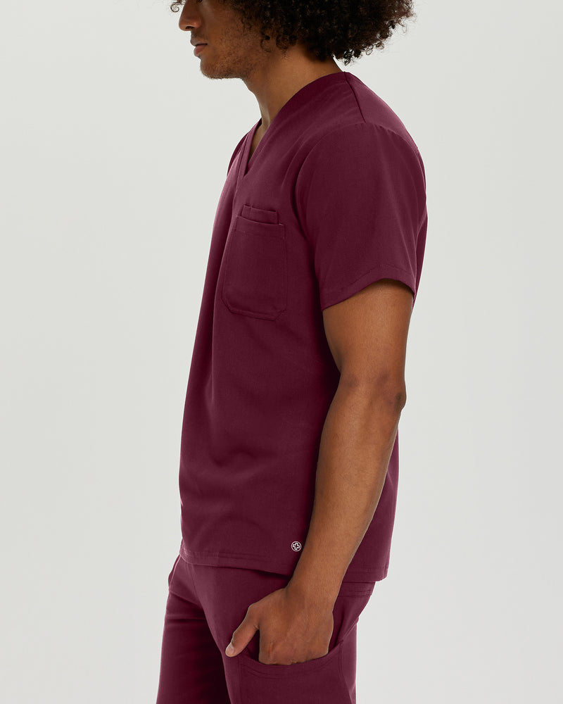 Wine - White Cross V-Tess Men's 2 Pocket V-Neck Scrub Top for Nursing