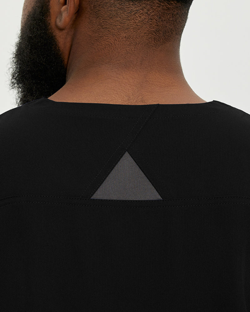 Black - White Cross V-Tess Men's 3 Pocket V-Neck Scrub Top for Nursing