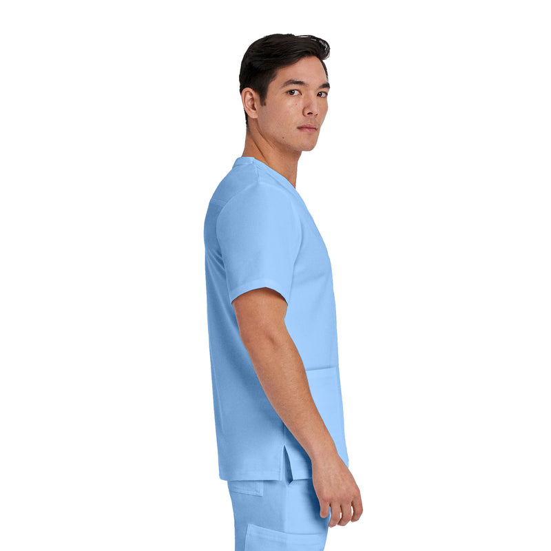 Ceil Blue - White Cross V-Tess Men's 3 Pocket V-Neck Scrub Top for Nursing