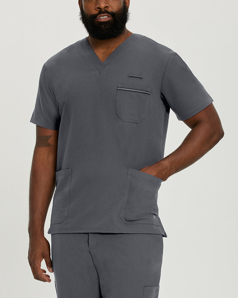 Dark Pewter - White Cross V-Tess Men's 3 Pocket V-Neck Scrub Top for Nursing