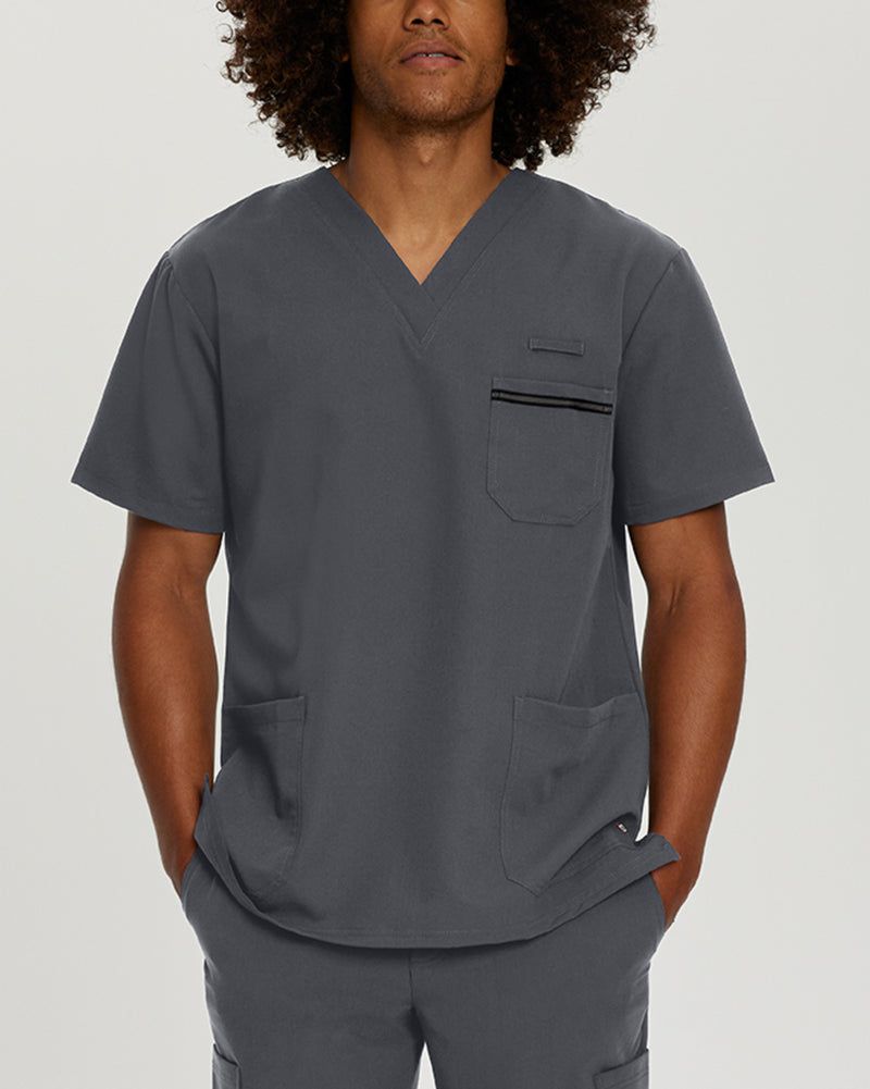 Dark Pewter - White Cross V-Tess Men's 3 Pocket V-Neck Scrub Top for Nursing