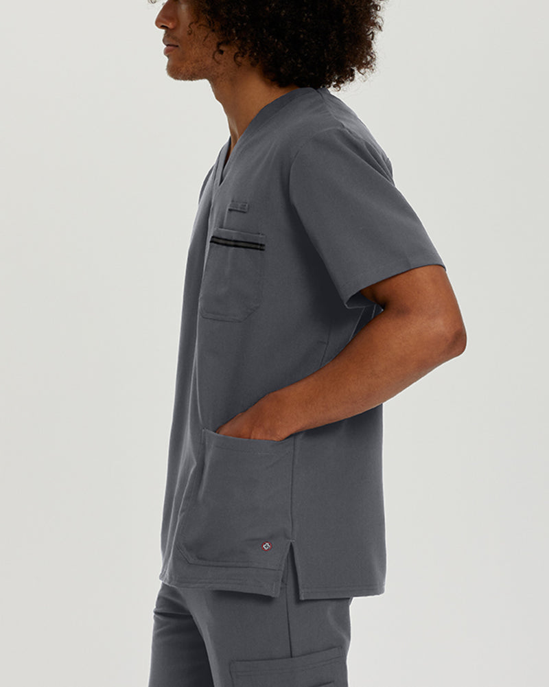 Dark Pewter - White Cross V-Tess Men's 3 Pocket V-Neck Scrub Top for Nursing