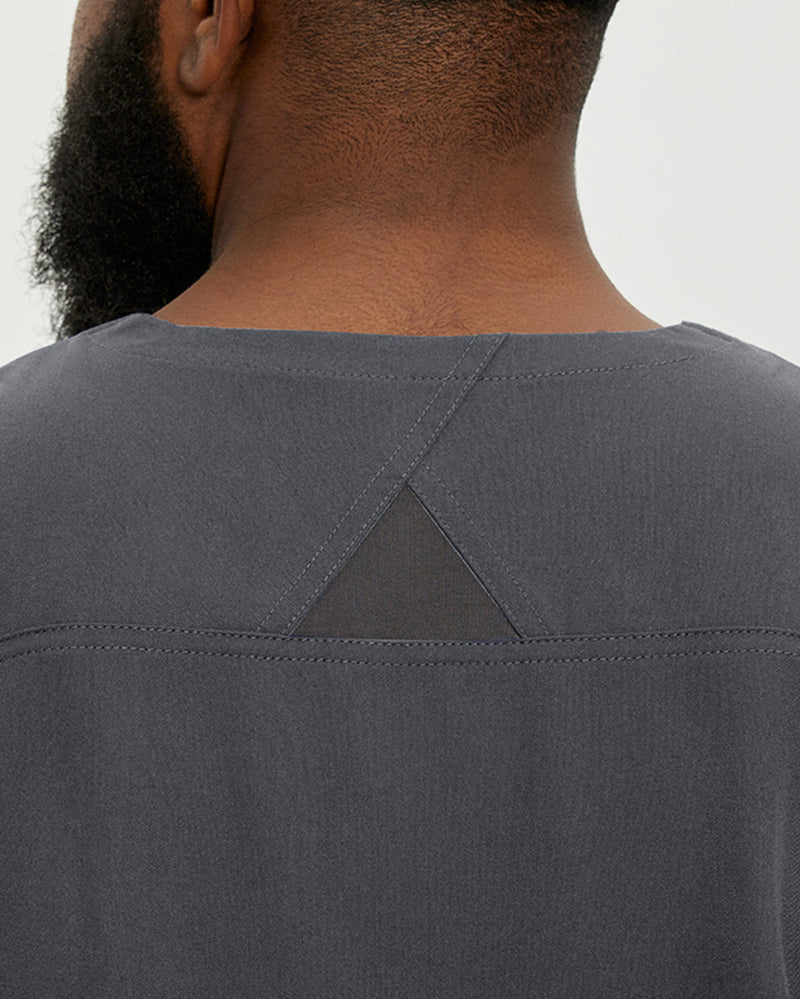 Dark Pewter - White Cross V-Tess Men's 3 Pocket V-Neck Scrub Top for Nursing