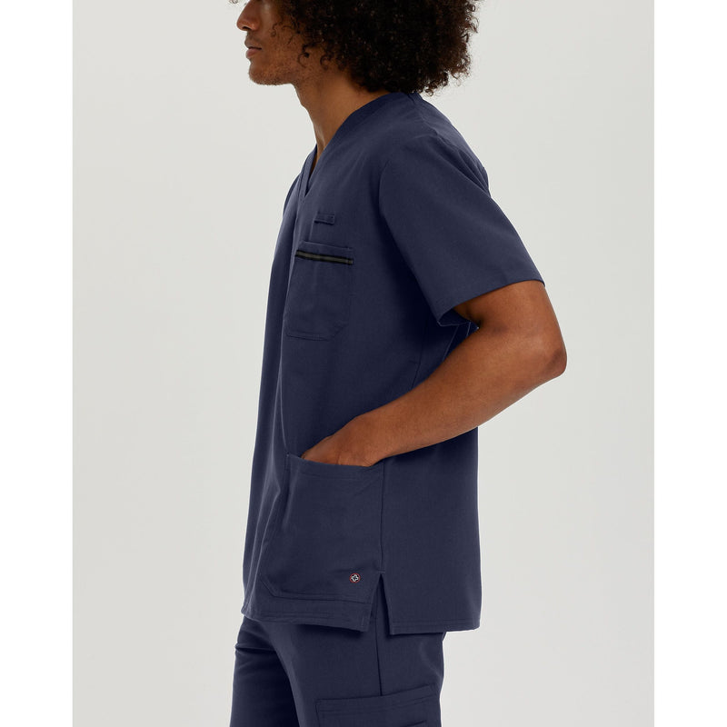 Navy - White Cross V-Tess Men's 3 Pocket V-Neck Scrub Top for Nursing