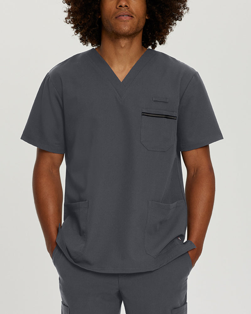 Taylor Grey - White Cross V-Tess Men's 3 Pocket V-Neck Scrub Top for Nursing