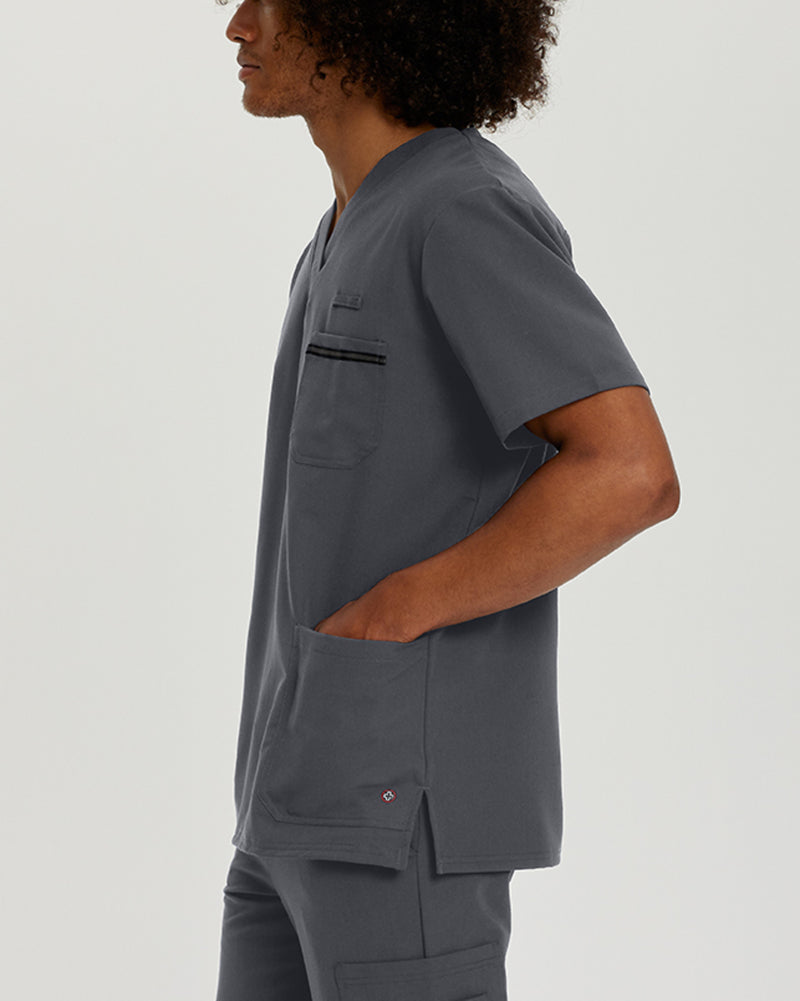 Taylor Grey - White Cross V-Tess Men's 3 Pocket V-Neck Scrub Top for Nursing