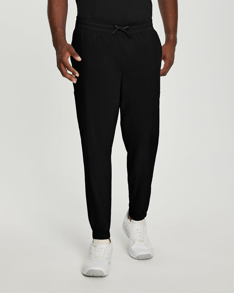 Black - White Cross Fit Men's 6 Pocket Jogger Scrub Pant for Nursing