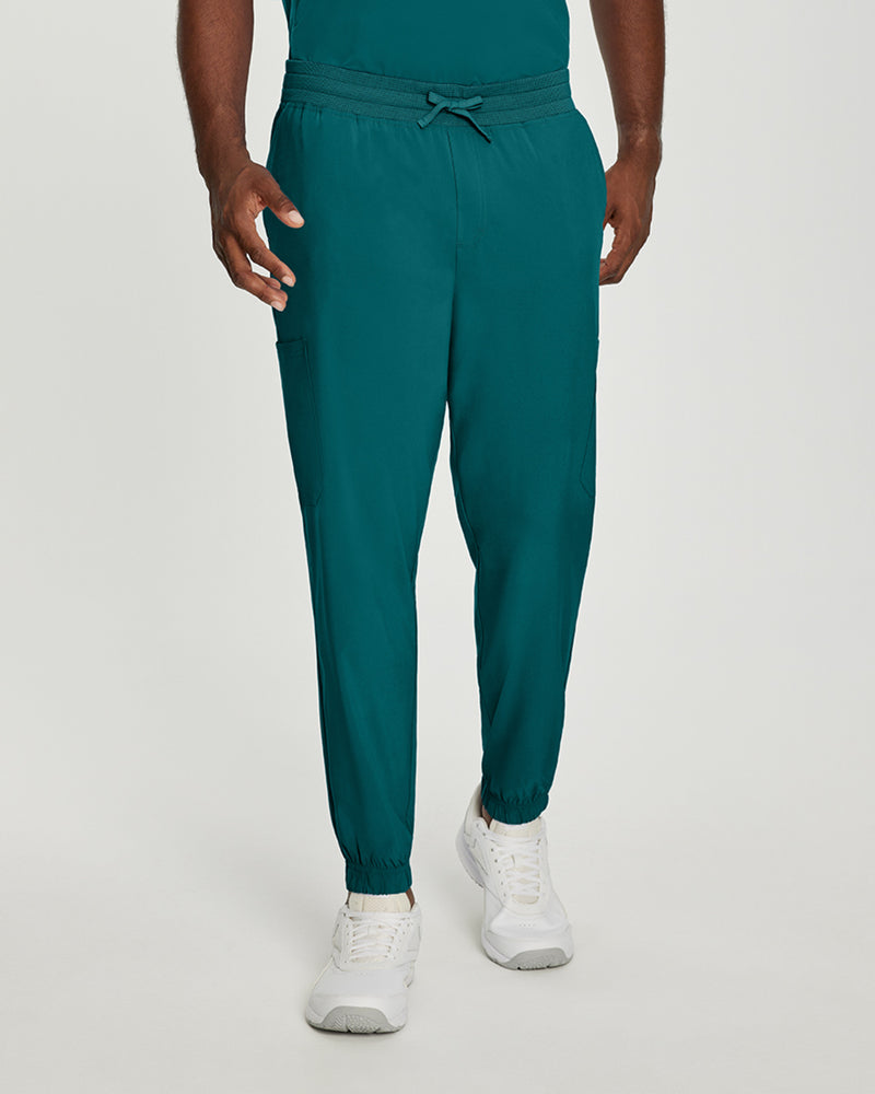Caribbean Blue - White Cross Fit Men's 6 Pocket Jogger Scrub Pant for Nursing