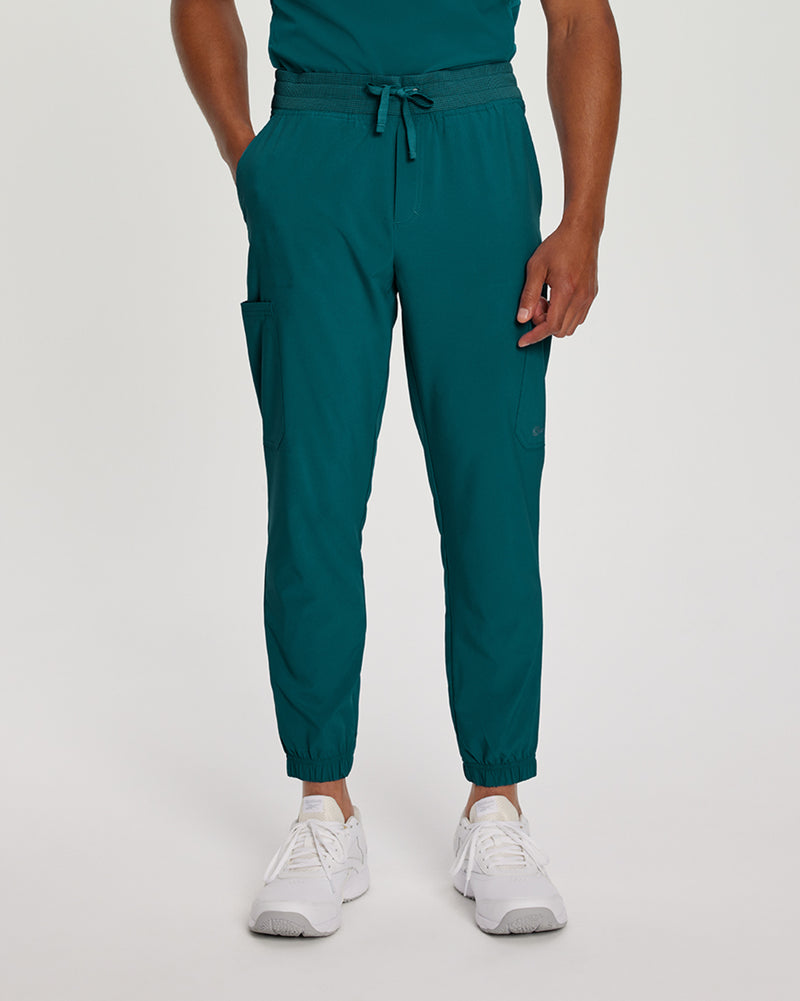 Caribbean Blue - White Cross Fit Men's 6 Pocket Jogger Scrub Pant for Nursing