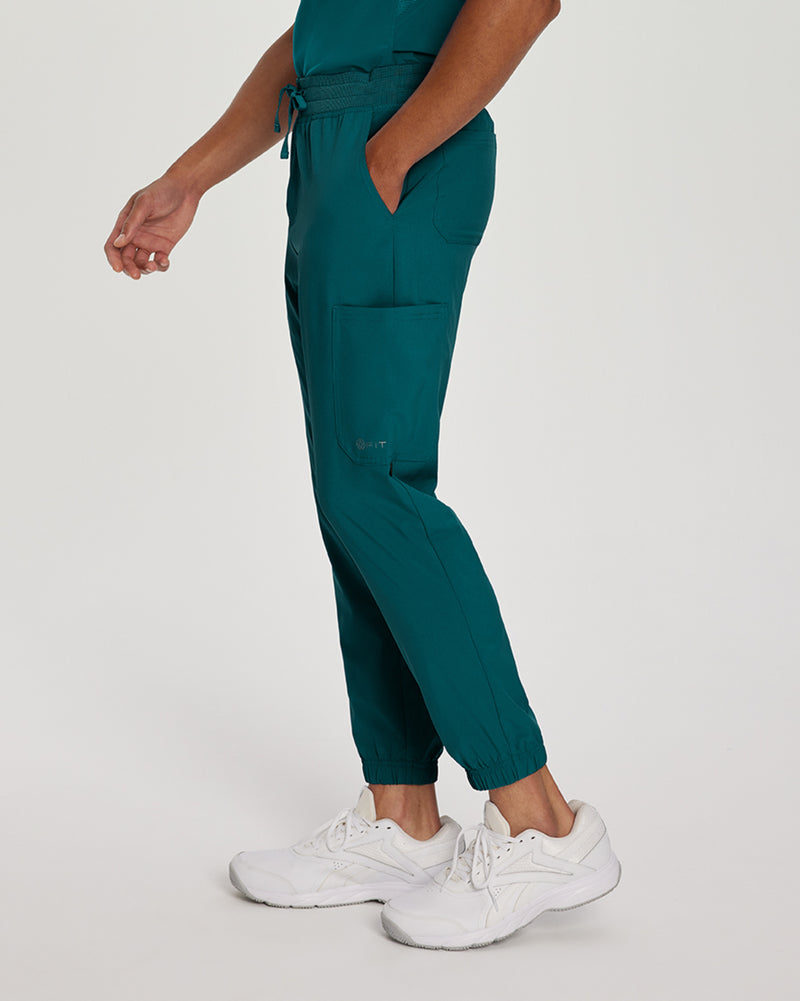 Caribbean Blue - White Cross Fit Men's 6 Pocket Jogger Scrub Pant for Nursing